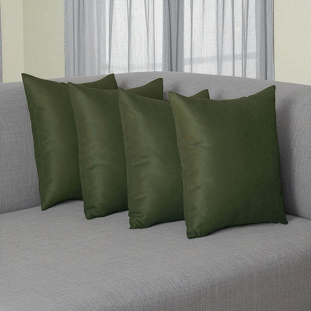 Set Of Four 18" X 18" Fern Green Polyester Zippered Pillow Cover