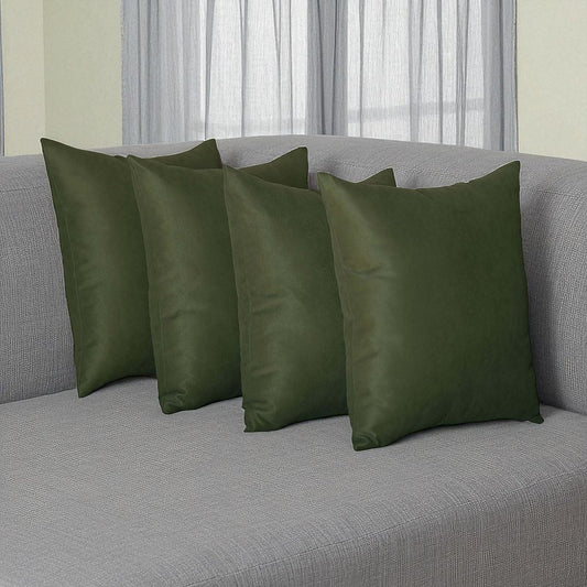 Set Of Four 18" X 18" Fern Green Polyester Zippered Pillow Cover