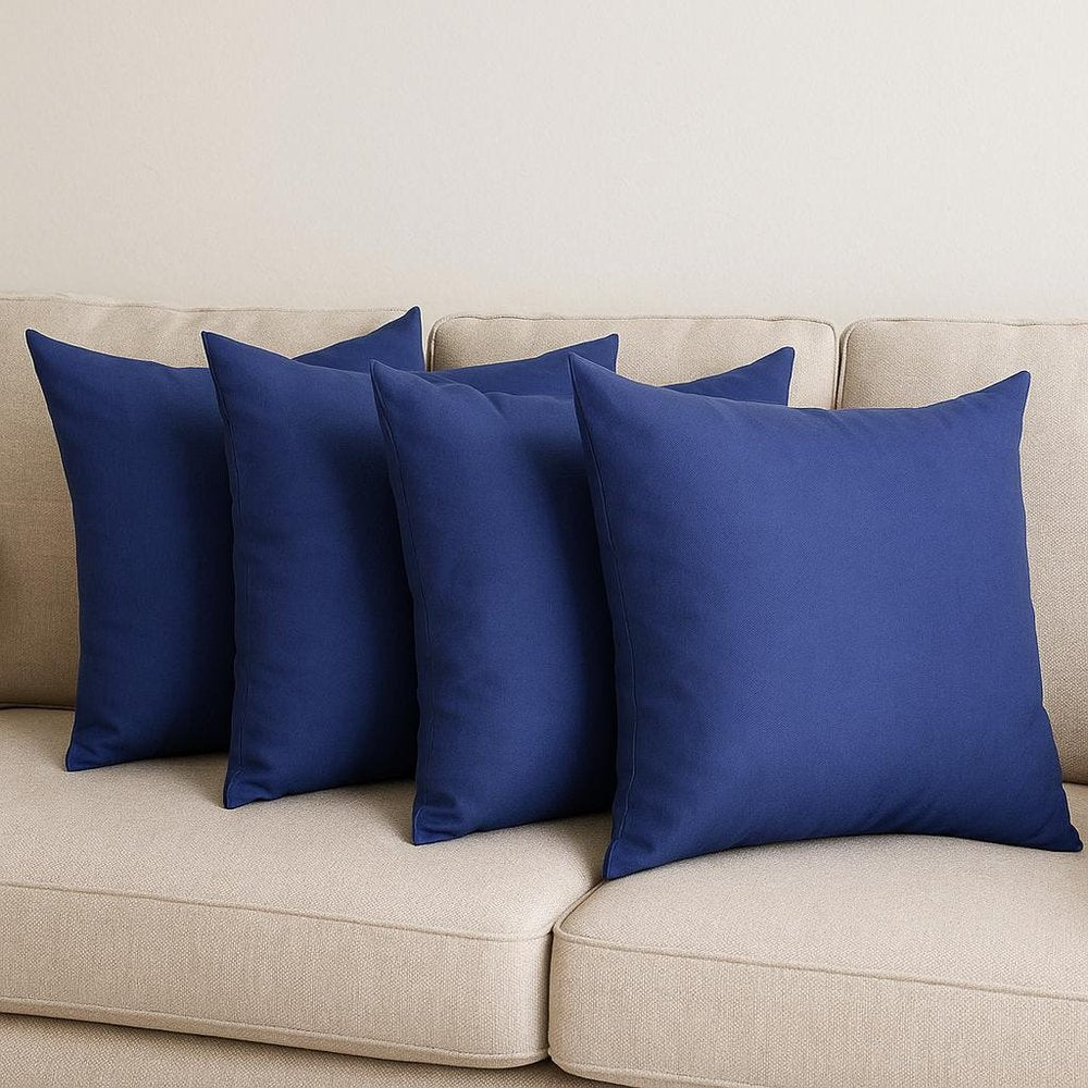 Set Of Four 18" X 18" Sapphire Blue Polyester Zippered Pillow Cover
