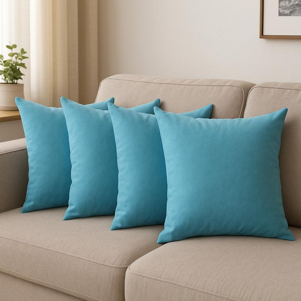 Set Of Four 20" X 20" Sky Blue Polyester Zippered Pillow Cover