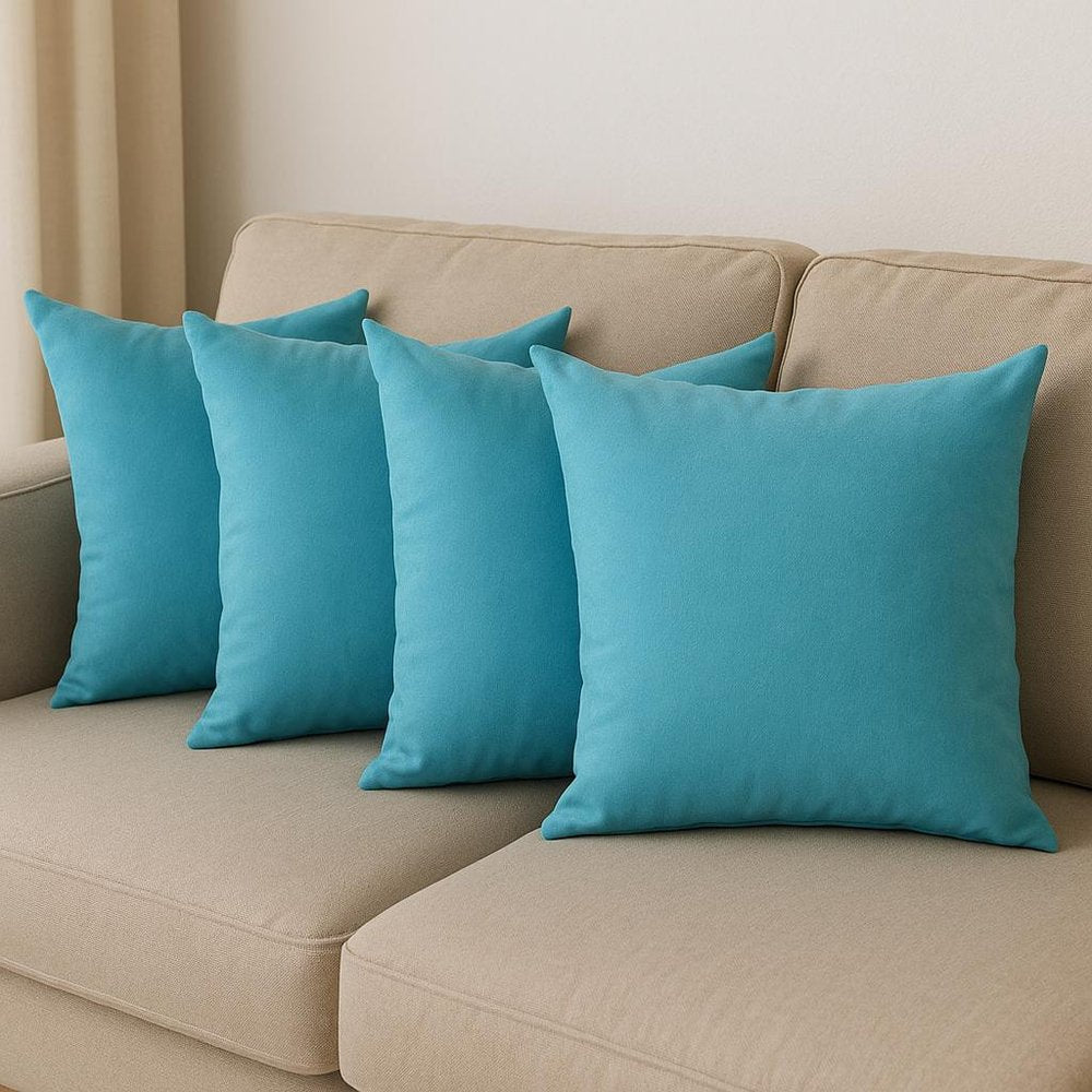 Set Of Four 20" X 20" Sky Blue Polyester Zippered Pillow Cover