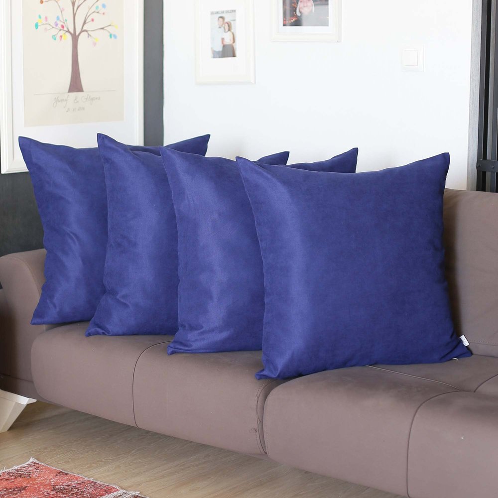 Set of Four 26" Navy Blue Fabric Euro Throw Pillow Covers