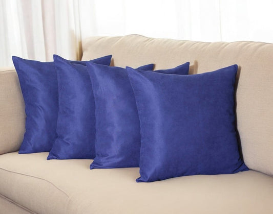 Set of Four 26" Navy Blue Fabric Euro Throw Pillow Covers