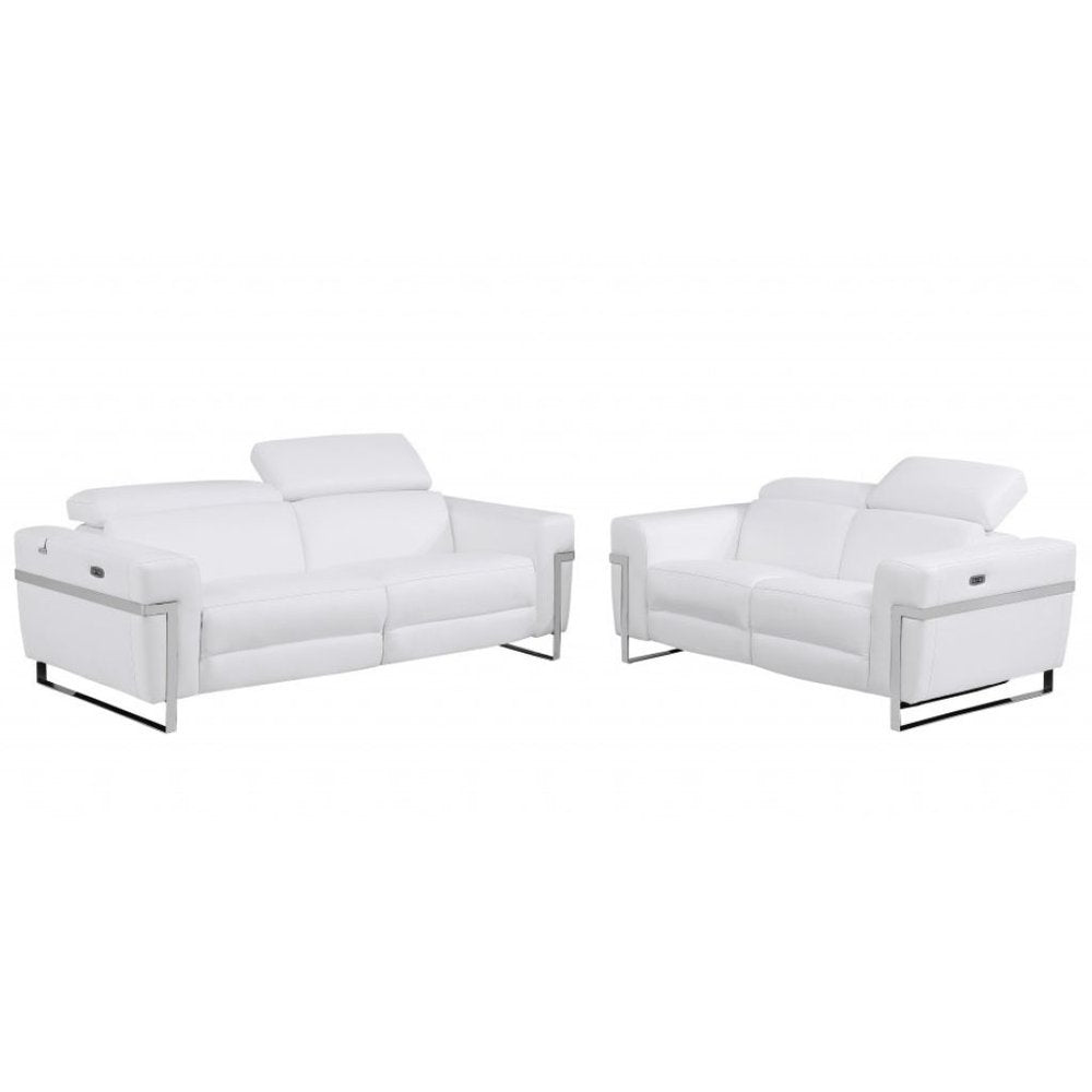 Two Piece White Italian Leather Five Person Seating Set