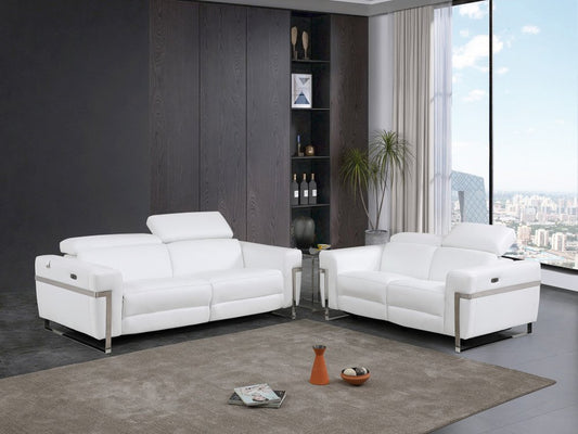 Two Piece White Italian Leather Five Person Seating Set