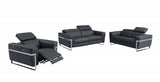 Three Piece Indoor Dark Gray Italian Leather Six Person Seating Set