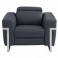 Three Piece Indoor Dark Gray Italian Leather Six Person Seating Set