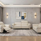 Three Piece Indoor Beige Italian Leather Six Person Seating Set