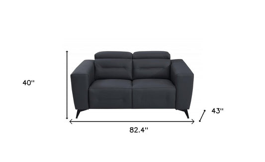Two Piece Indoor Dark Gray Italian Leather Five Person Seating Set