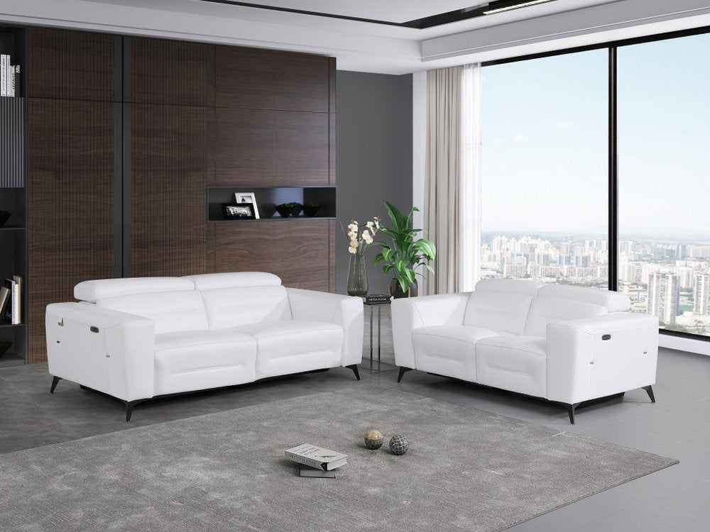 Two Piece White Italian Leather Five Person Seating Set