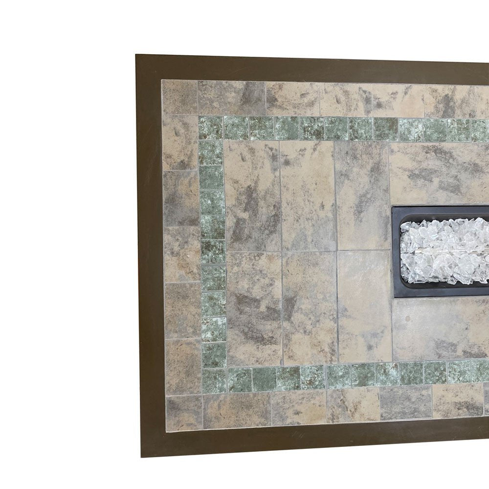 50000 BTU 60" Brown And Clear Glass And Steel Propane Rectangular Fire Pit Table With Cover