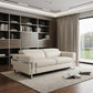 83" Beige Italian Leather USB Reclining Sofa With Silver Legs