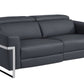 83" Dark Gray Italian Leather USB Reclining Sofa With Silver Legs