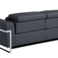 83" Dark Gray Italian Leather USB Reclining Sofa With Silver Legs