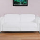 83" White Italian Leather USB Reclining Sofa With Chrome Legs