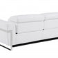 83" White Italian Leather USB Reclining Sofa With Chrome Legs