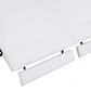 83" White Italian Leather USB Reclining Sofa With Chrome Legs