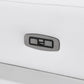 83" White Italian Leather USB Reclining Sofa With Chrome Legs