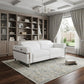 83" White Italian Leather USB Reclining Sofa With Chrome Legs