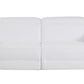 83" White Italian Leather USB Reclining Sofa With Chrome Legs