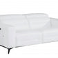 83" White Italian Leather USB Reclining Sofa With Black Legs