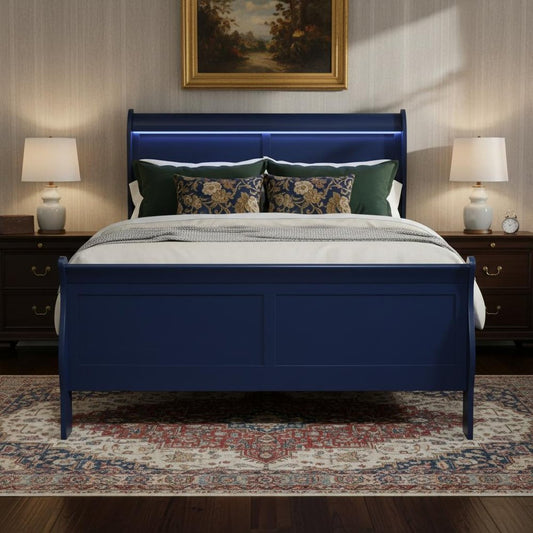 Blue Upholstered King Bed Frame With No