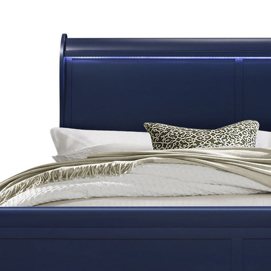Blue Upholstered Queen Bed Frame With No