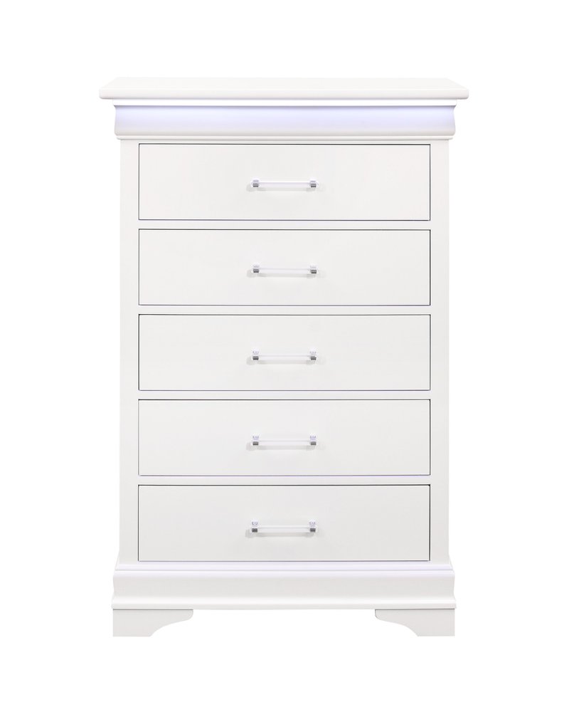 59" White Solid Wood Six Drawer Double Dresser with LED