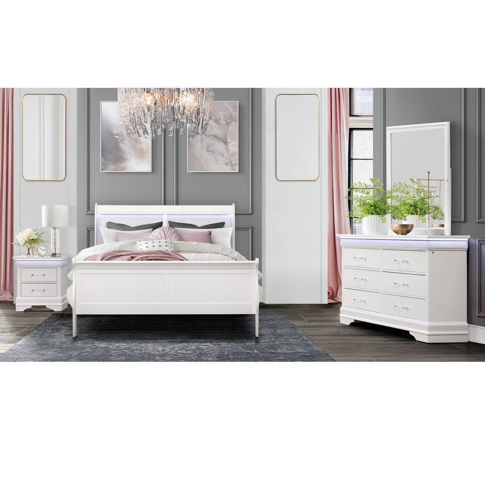 16" Blue Solid Wood Five Drawer Chest With LED Lighting