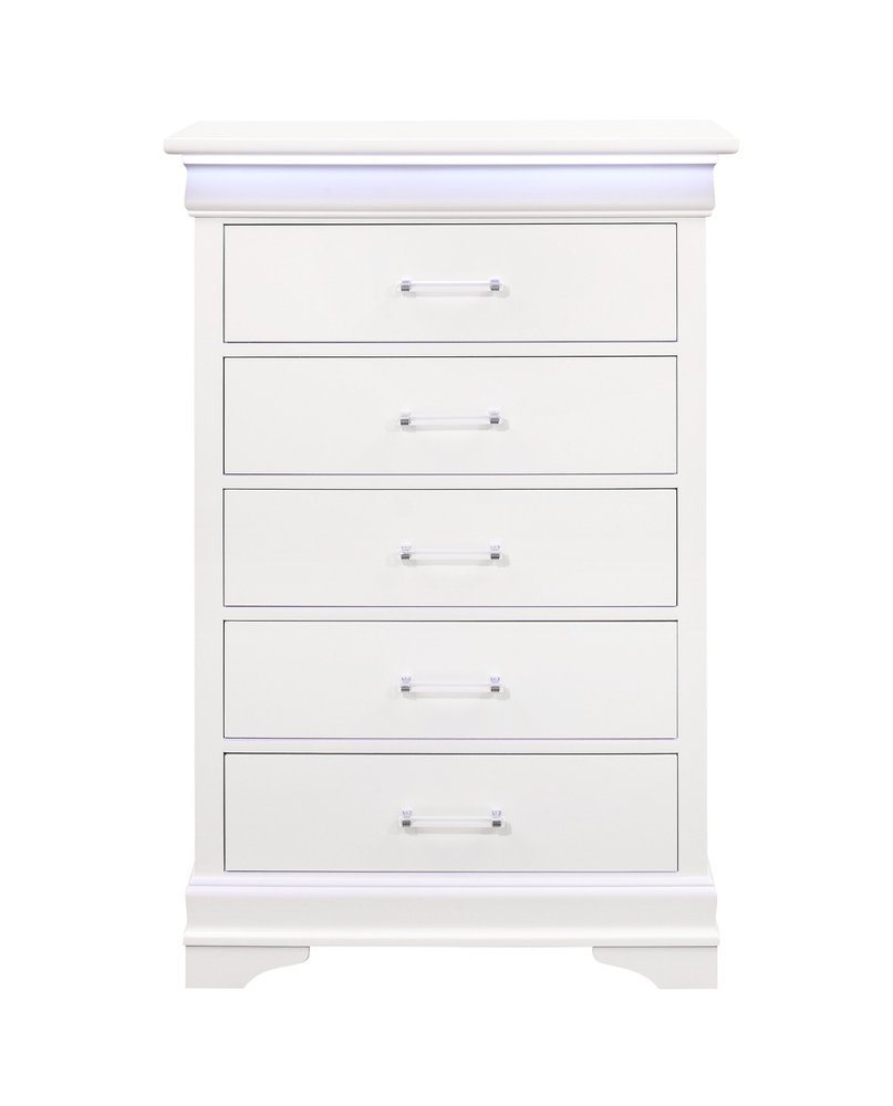 59" White Solid Wood Six Drawer Double Dresser with LED