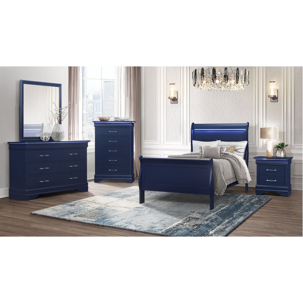 59" White Solid Wood Six Drawer Double Dresser with LED