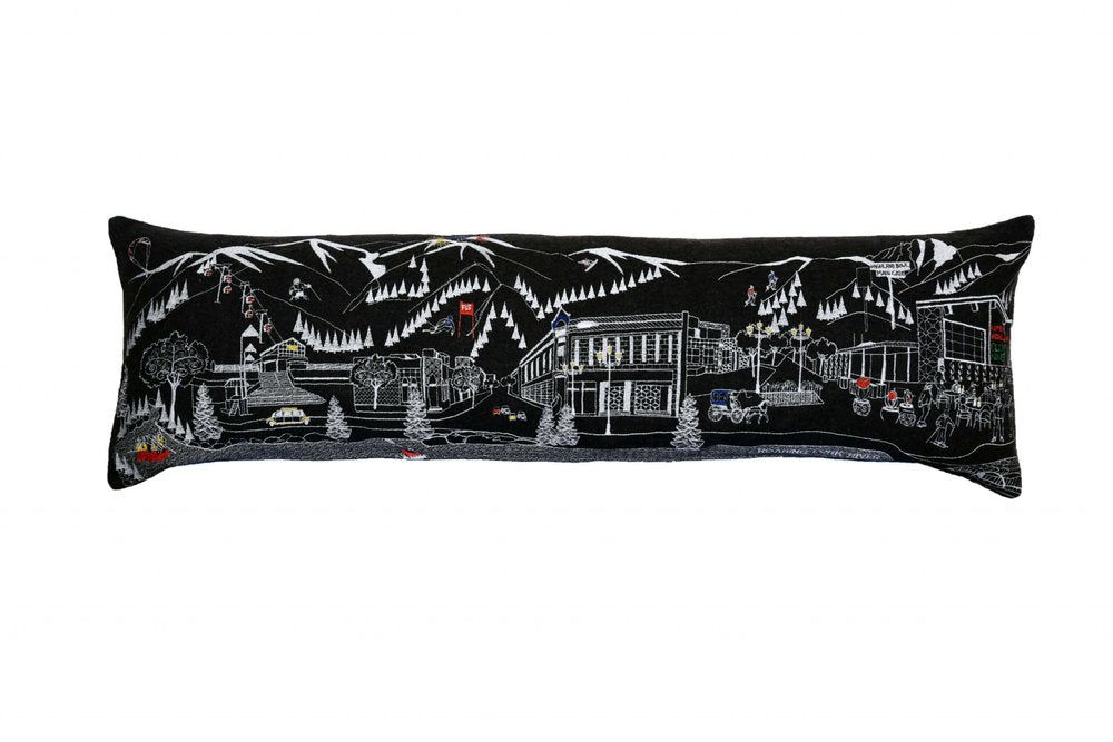 14" X 45" Dark Gray And White Aspen Nighttime Skyline Lumbar Decorative Pillow