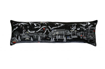 14" X 45" Dark Gray And White Aspen Nighttime Skyline Lumbar Decorative Pillow