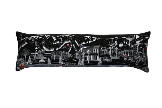 14" X 45" Dark Gray And White Aspen Nighttime Skyline Lumbar Decorative Pillow