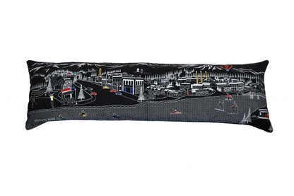 14" X 45" Dark Gray And White Bend Nighttime Skyline Lumbar Decorative Pillow