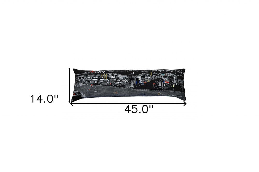 14" X 45" Dark Gray And White Bend Nighttime Skyline Lumbar Decorative Pillow
