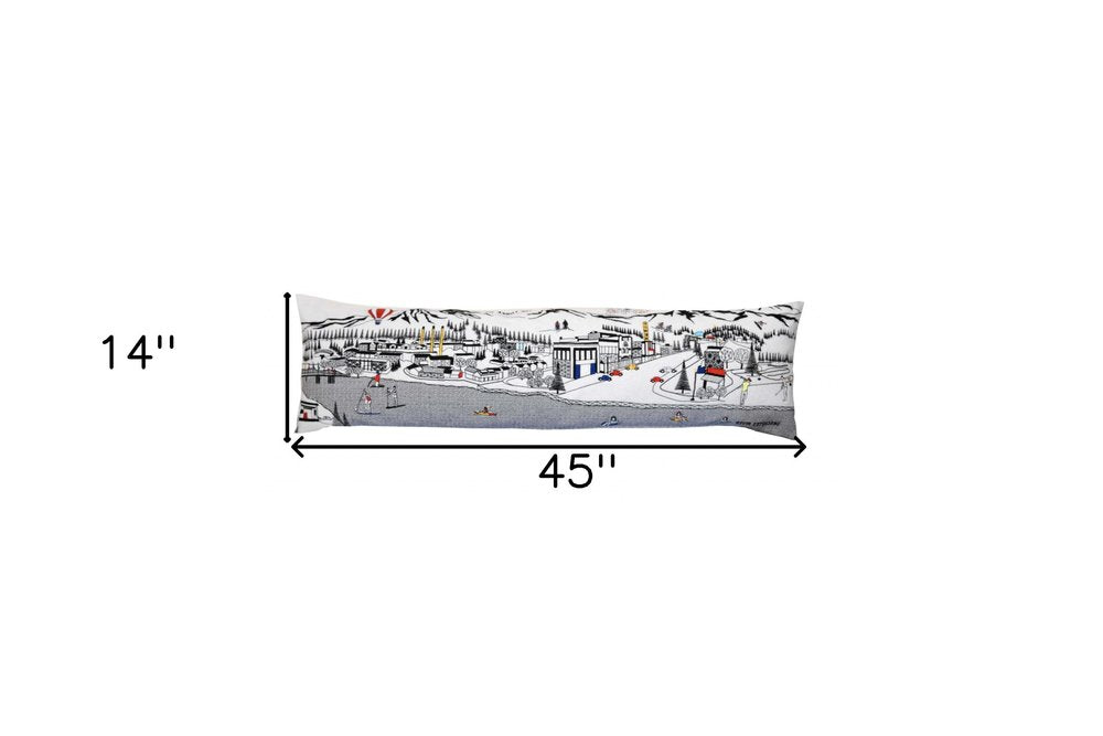 14" X 45" Cream Bend Daylight Skyline Lumbar Decorative Pillow