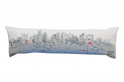 14" X 45" Cream Boston Daylight Skyline Lumbar Decorative Pillow