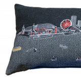 14" X 45" Dark Gray And White Chicago Nighttime Skyline Lumbar Decorative Pillow