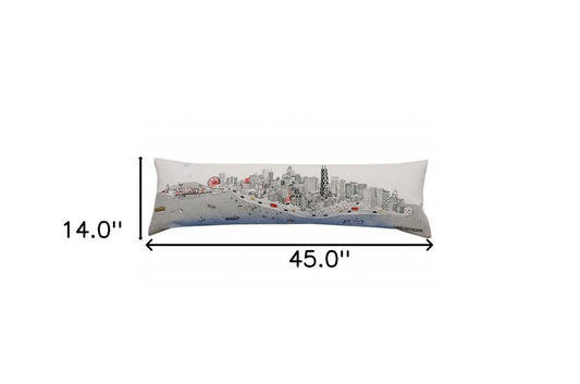 14" X 45" Cream Lumbar Chicago Daylight Skyline Lumbar Decorative Pillow