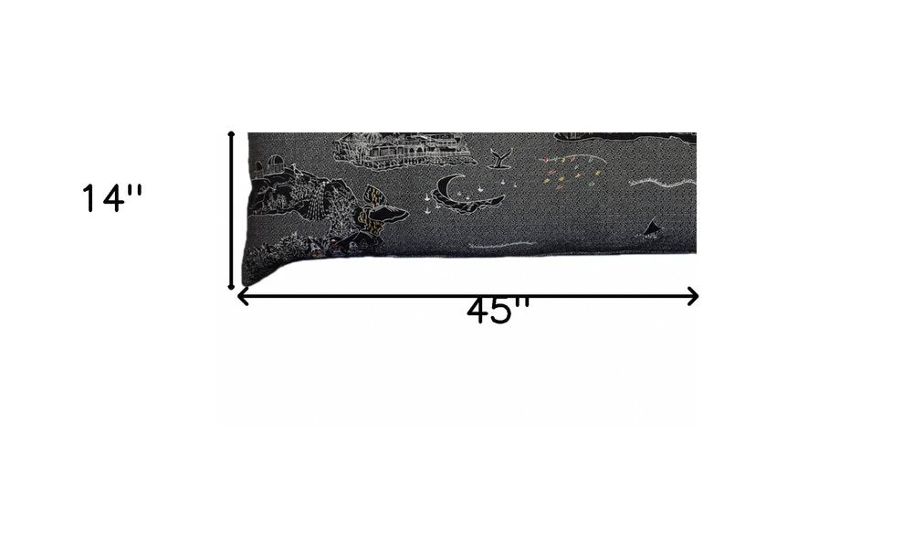 14" X 45" Black Gray and White Hometown Pride Wool Lumbar Throw Pillow