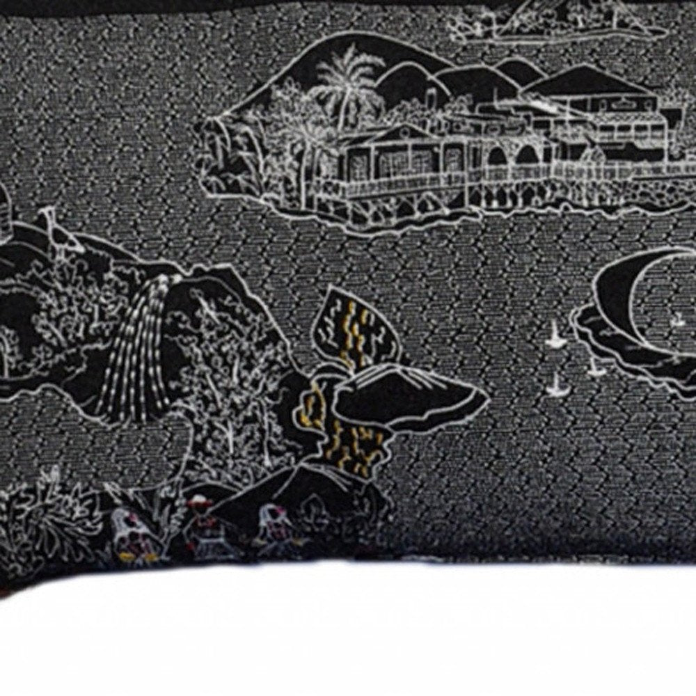 14" X 45" Dark Gray And White Hawaii Nighttime Skyline Lumbar Decorative Pillow