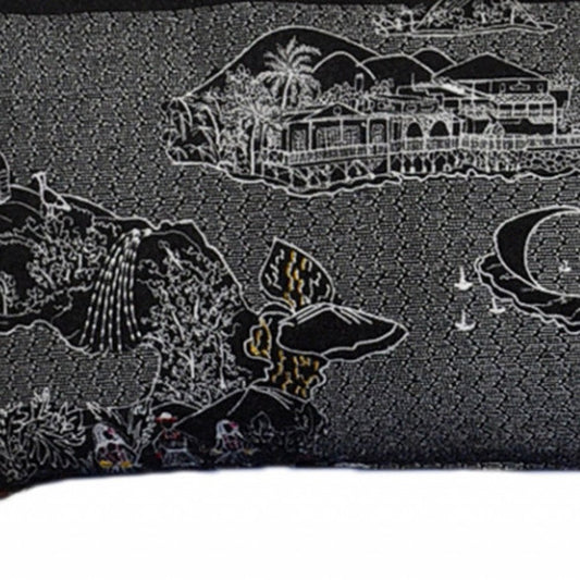 14" X 45" Dark Gray And White Hawaii Nighttime Skyline Lumbar Decorative Pillow