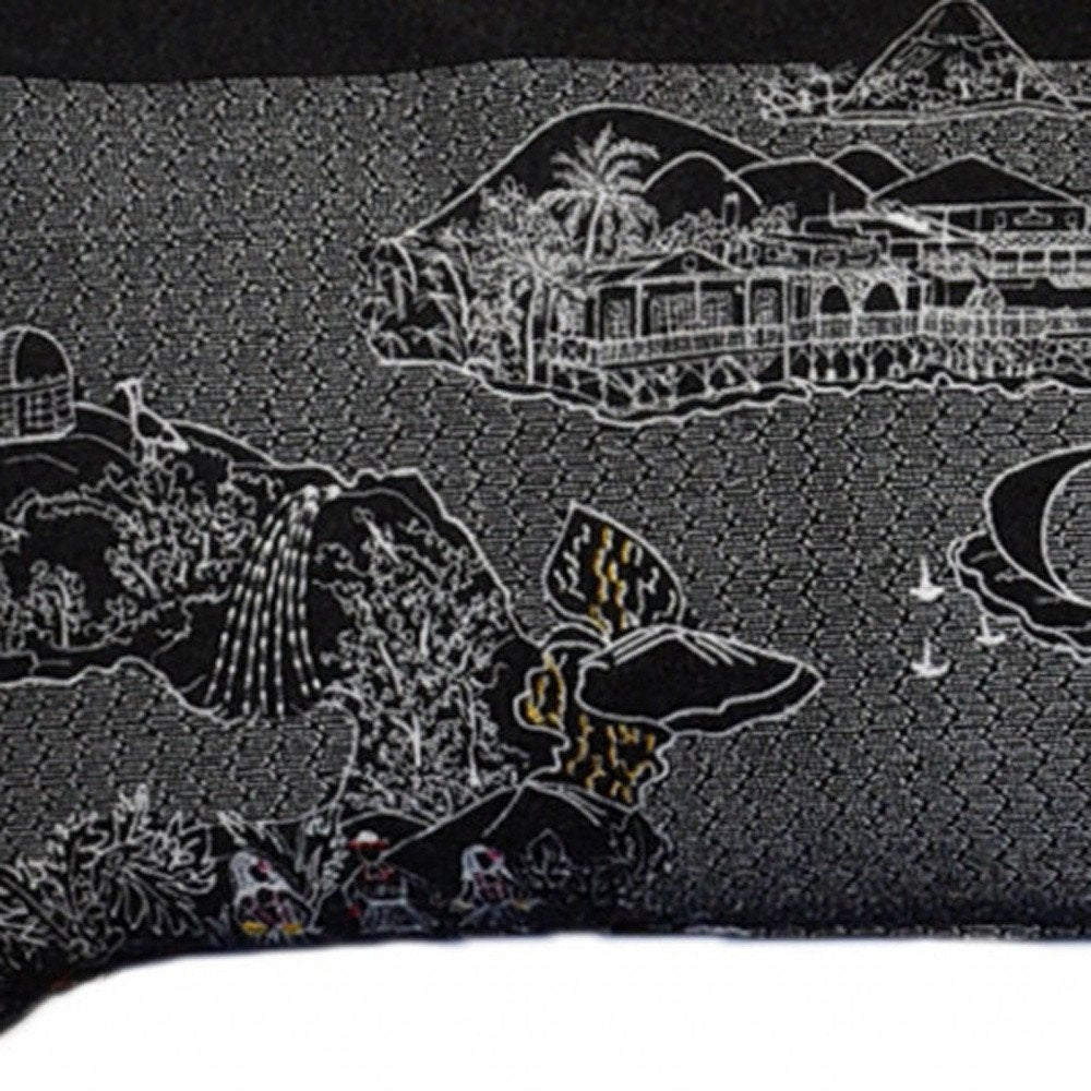 14" X 45" Dark Gray And White Hawaii Nighttime Skyline Lumbar Decorative Pillow