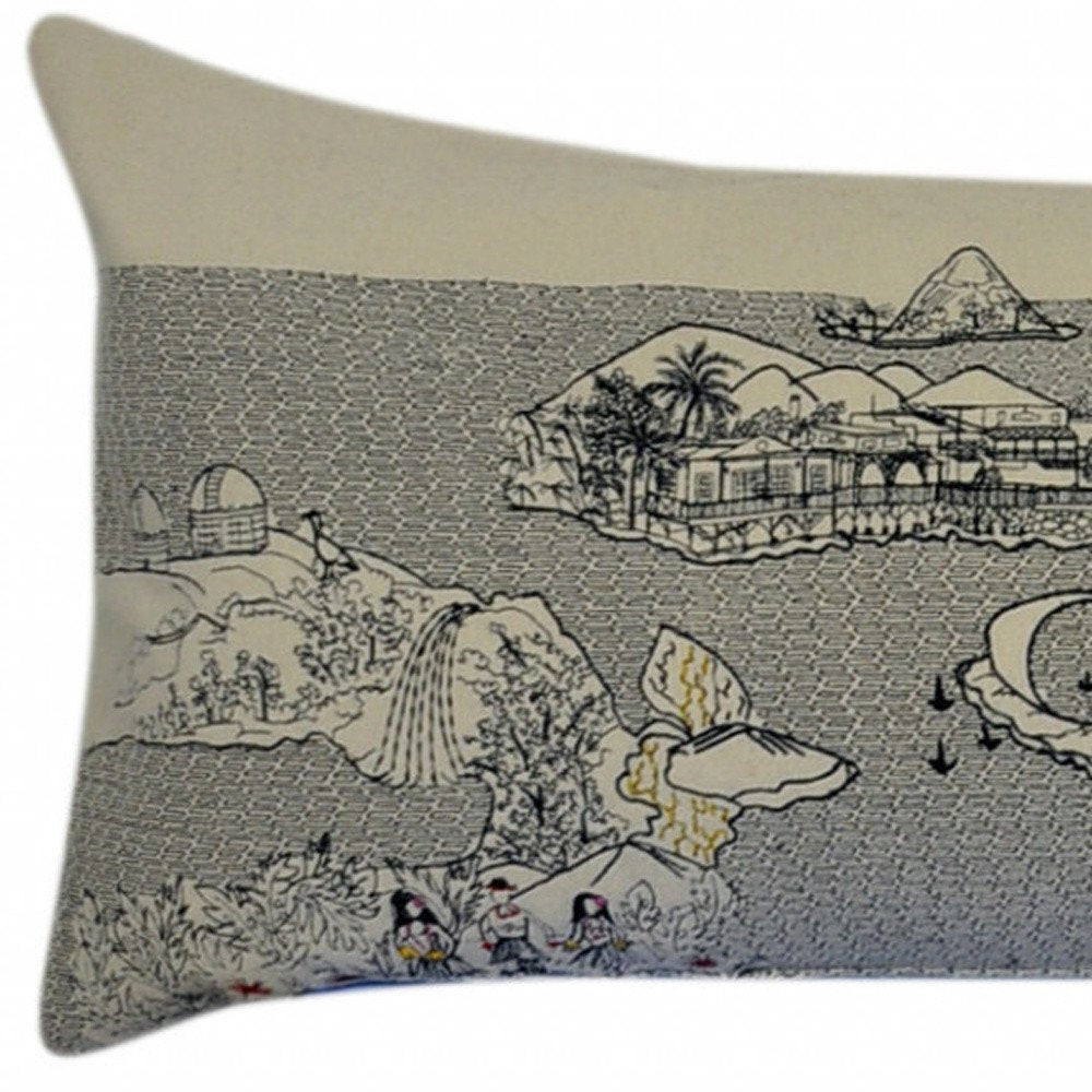 14" X 45" Cream Hawaii Daylight Skyline Lumbar Decorative Pillow