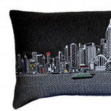14" X 45" Dark Gray And White Hong Kong Nighttime Skyline Lumbar Decorative Pillow
