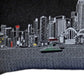 14" X 45" Dark Gray And White Hong Kong Nighttime Skyline Lumbar Decorative Pillow