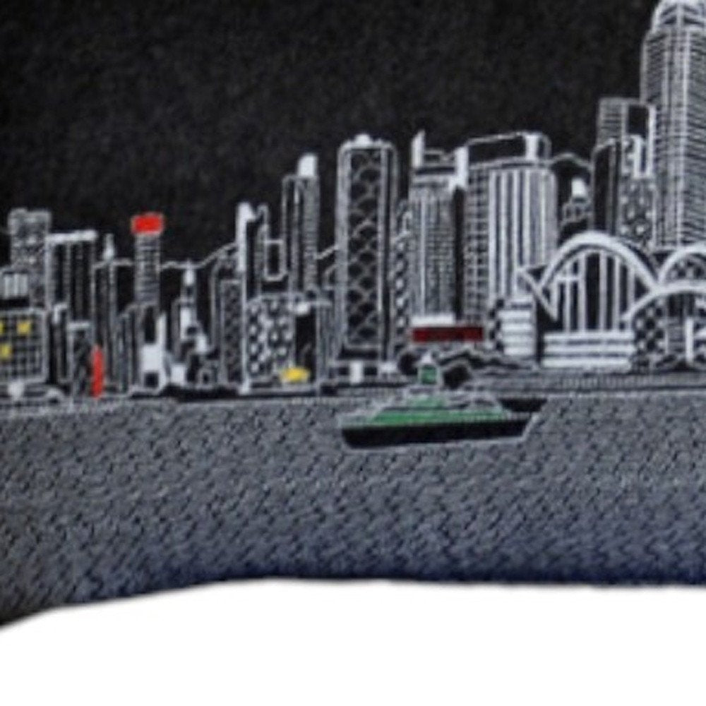 14" X 45" Dark Gray And White Hong Kong Nighttime Skyline Lumbar Decorative Pillow