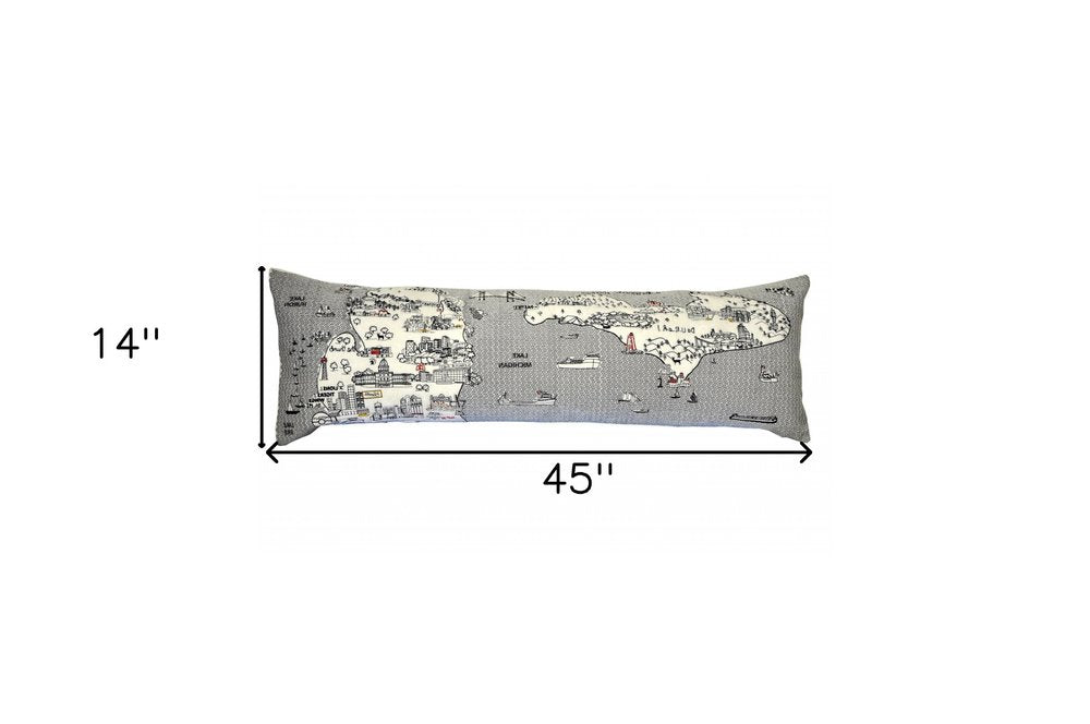 14" X 46" Cream Michigan Daylight Skyline Lumbar Decorative Pillow