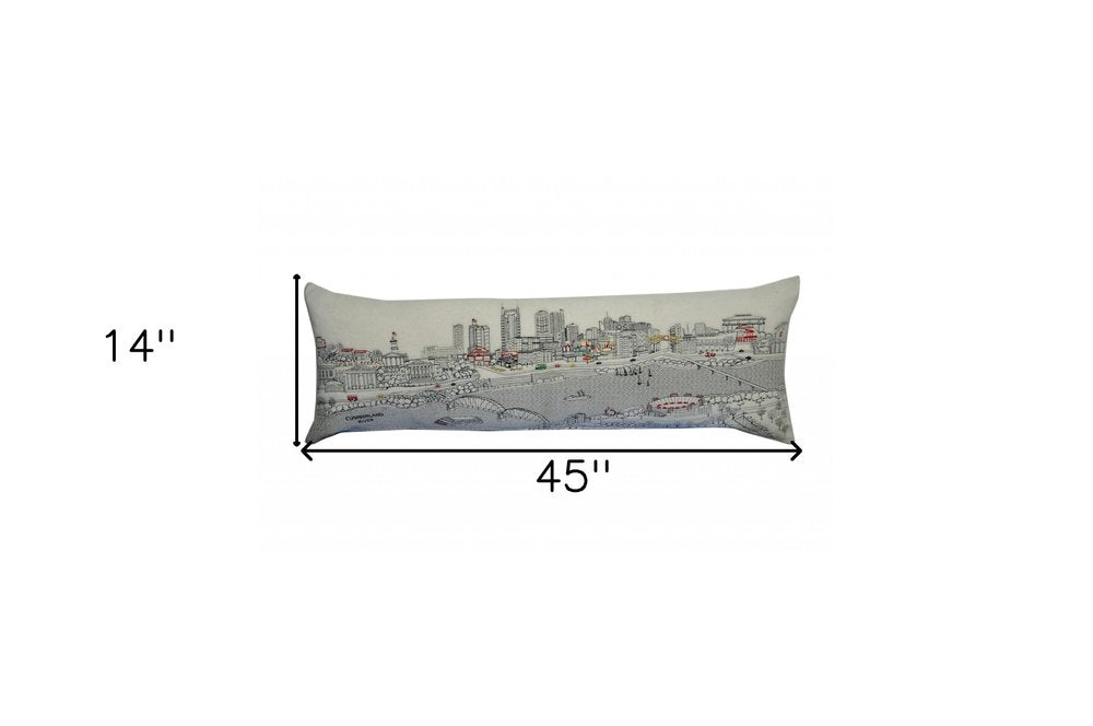14" X 46" Cream Nashville Daylight Skyline Lumbar Decorative Pillow